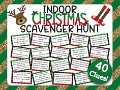 a christmas scavenger hunt with reindeers and stockings