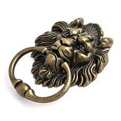 an antique brass lion head door knocket on a white background with clippings