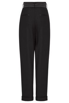 The My First Rodeo pant in Black colour is a staple part of the PALMA MARTÎN brand. This beautifully tailored pant with side pockets and contrast fabric pleats are an elevated alternative to a relaxed waist style. The fabrication and finish makes them ideal for comfort whilst being a luxurious option for that special occasion. The pant comes with a pleated Silk/Cotton belt with ties, allowing the waist to pull in and wear as you please. Relaxed fit waist with tapered leg. Model is wearing a Size Loungewear Pants With Elastic Side Panels And Tapered Leg, Ankle-length Pants With Elastic Side Panels For Work, High-waisted Pants With Elastic Side Panels For Work, Elegant Tapered Leg Pants For Loungewear, Workwear Bottoms With Elastic Side Panels And Straight Leg, Workwear Bottoms With Ribbed Waistband And Straight Leg, Straight Leg Bottoms With Ribbed Waistband For Work, Workwear Straight Leg Bottoms With Ribbed Waistband, Straight Leg Workwear Bottoms With Ribbed Waistband