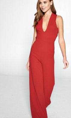 Criss Cross Jumpsuit Elegant Red Stretch Jumpsuits And Rompers, Elegant Red Overall Jumpsuit/romper, Criss Cross, Rompers, Jumpsuit, Red