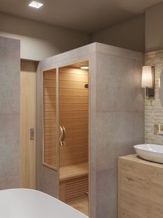 E-desgin project for bathroom with showerbathtub and sauna in Brussels city center flat Home Sauna In Bathroom, Small Bathroom Sauna, Bathroom With Sauna Ideas, Small Sauna In Bathroom, Sauna In Bathroom, In Home Sauna, Bathroom With Sauna, Sauna Bathroom Ideas, Small Sauna