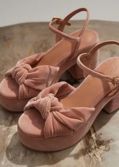 Ruched Velvet Knot Platform Blush Velvet Ankle Sleeve, Velvet Heels, Footbed Sandals, Shearling Coat, Platform Heel, Wedding Florals, Now And Forever, Pink Summer, Crushed Velvet