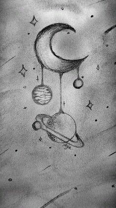 a drawing of saturn and the moon