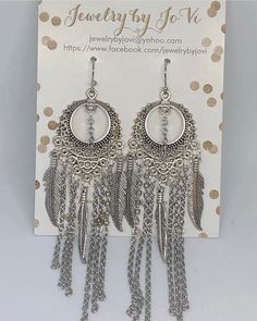 These boho earrings are made with antique silver feathers and chandelier connectors, with stainless steel (non-tarnishing) chains. They hang on silver French wire earring hooks.  They're so boho chic & fabulous! Earrings Feather, Wire Earring, Earrings Chain, Spiral Earrings, Silver Feather, French Wire, Chain Jewelry, Earring Hooks, Wire Earrings