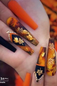 Long Acrylic Nail Designs, Nails Design With Rhinestones, Makijaż Smokey Eye, Fall Nail Art, Autumn Nails, Fabulous Nails