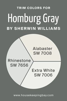 a white and gray color scheme with the words trim colors for hombburg gray by sherrin williams