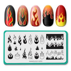 Lookin' hot! Remember to exercise caution and handle this plate with care. Our Flamin' Hot stamping plate is a blaze of scorching fire designs. Offering a fiery combination of passionate energy and trending flame patterns, this plate will make your nails sizzle with intensity, causing a spontaneous combustion of compliments!• FIERY ENERGY & BOLD STYLE: Fuel your passion for hot nail designs and bring the fire to every manicure.• ENDLESS CREATIVITY: The nail art possibilities are endless with jus Flame Art Nails, Nail Art Fire Flames, Nail Art Fire, Fire Nails Designs, Flame Nail Designs, Stamping Nail Art Ideas, Fire Nail Art, Nail Vinyl Decals, Spontaneous Combustion