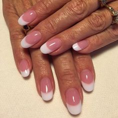 White Powder Acrylic Nails, Trendy Nails Pink And White, Pink And White Tips, Trendy Nails Pink, Powder Acrylic Nails, Nails Pink And White, Rounded Acrylic Nails, Pink And White Nails, White Tip Nails