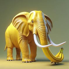 an elephant that is holding a banana in its trunk