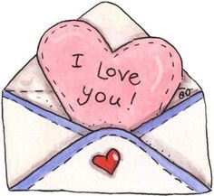 an envelope with two hearts in it and the words i love you written on it