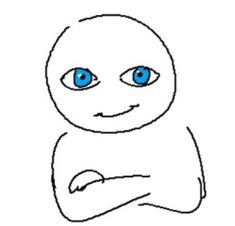 a drawing of a person with blue eyes and arms folded in the shape of a rectangle