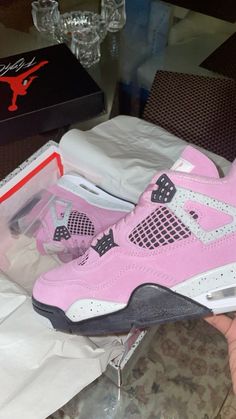 jordan 4 orchids #jordan4 #nike #pink #shoes Jordan 4 Orchid Outfit, Orchid Jordan 4, Jordan 4 Orchid, Pink 4s, Pink Jordan 4, Nike Pink Shoes, Pink Jordans 4s, Skull Crushers, Money Buys Happiness