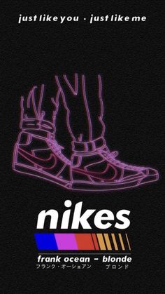 an advertisement for nike's brand with neon lights on the shoe and footwear