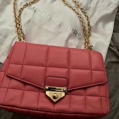 Was Used Only Twice Prior To Me Purchasing It. In New Condition! I Received One For My Birthday, So I Am Selling This Color. Price Is Firm! Michael Kors Soho Bag, Side Purses, Travel Messenger Bag, Red Satchel, Pink Crossbody Bag, Michael Kors Crossbody Bag, Turquoise Leather, Michael Kors Crossbody, Leather Handbags Crossbody