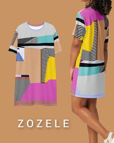 The original abstract print design on the dress is created by a professional artist. Colourful abstract print dress with geometrical elements. Be unique. Be outstanding. Be authentic. Bright and lively colors have the power to uplift mood and instill a sense of joy. Wearing a vibrant color dress can evoke feelings of happiness and positivity, brightening not only the wearer's day but also those around her. The dress showcases an original abstract print design, where dynamic geometrical elements Artistic Dress, Dress Geometric, Vibrant Dress, Dress Trendy, Abstract Print Dress, Colourful Abstract, Pink Prom Dress, Outfit Trends, Trendy Outfit