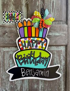 1/4" PRINTED wood door hanger. 27" tall Sealed and finished with a matching bow. Recommended for use on a covered porch. Birthday Door Hanger, Valentines Day Door Hanger, Balloon Door, Chalkboard Door, Birthday Door, Template Birthday, Door Hanger Template, Wood Door Hangers, Wood Cutouts