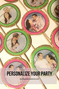 cupcakes with pictures of people on them and the words personalize your party