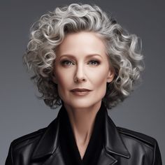 Woman 60 years old with curly hair with Slicked Back curls Perfect Curly Hair, Short Curly Hairstyles For Women, Natural Curly Hair Cuts, Grey Hair Transformation, Grey Hair Inspiration, Hairstyles For Women Over 60, Short Curly Haircuts