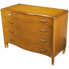 a wooden dresser with four drawers on one side and two pulls on the other end