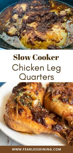 slow cooker chicken leg quarters with text overlay