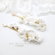 White Silk Flower Dangle Earrings, Custom Floral Wedding Earrings, Bridal Floral Statement Earrings, Silk Flower Petal Stud Earrings for Bride - KaleaBoutique.com Bridal Dangle Earrings, Bride Floral, White Wedding Flowers, White Silk, Boho Bride, Bridal Outfits, Flower Petals, Wedding Earrings, Bridal Earrings