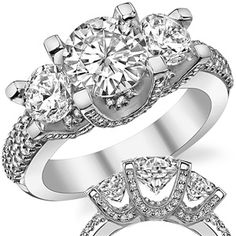 three stone diamond ring with matching wedding band