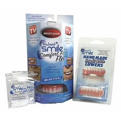 Get A Smile At Home In Minutes. Simple Fitting Instructions. Super Comfortable-Comfort Fit Ultra Thin Flex Technology Minimizes Speech Disruption Do you feel insecure about your smile? Do you need a quick and inexpensive change? Not a Denture, the Instant Smile Flex are comfortable, flexible and fit over your teeth similar to press on Teeth. The perfect adult makeover that is easy to fit within a few short minutes before transforming your teeth into the perfect smile. These handmade, teeth are e Teeth Covers, Temporary Tooth, Veneers Teeth, Partial Dentures, Teeth Whitening System, Tooth Replacement, Smile Teeth, Smile Makeover, Smile Design