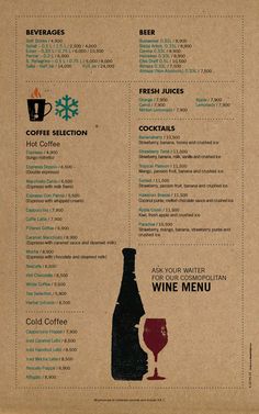 a menu for a wine bar with drinks on it