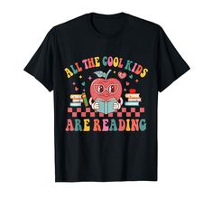 an all the cool kids are reading t - shirt with hearts and books on it