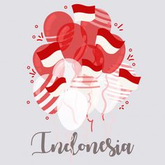 an image of balloons in the shape of hearts with words indonesia on it for valentine's day