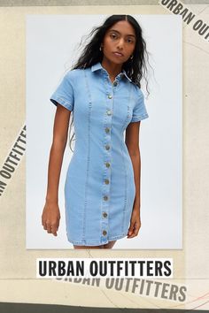 Western-inspired UO mini dress in a soft, stretch denim. Designed in a slim silhouette featuring a collared neckline, short sleeves and button-down front for a vintage vibe. Only at Urban Outfitters. Features UO Monica button-up short sleeve denim mini dress Collared shirt dress Soft & stretchy denim Collared neckline and short sleeves Button-down front with tailored seams Slim tailored fit Mini length Button closure UO exclusive Content + Care 79% Cotton, 20% polyester, 1% spandex Machine wash Imported Size + Fit Model in Light Blue is 5’8" and wearing size Small Measurements taken from size Small Length: 32" | Urban Outfitters UO Monica Button-Up Short Sleeve Denim Mini Dress in Light Blue, Women's at Urban Outfitters Short Sleeve Denim, Collared Shirt Dress, Blue Fits, Denim Mini Dress, Vintage Vibe, Collared Shirt, Denim Mini, Collar Dress, Stretch Denim