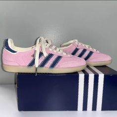 Adidas X Notitle Samba Og Pink Love Saves The Day! Authentic! New In Box, With Drawstring Pouch As Pictured Sizing: Youth & Teens: Unisex / Boys And Girls Age 8-16 Years Uk: 3 = Us: 3.5 = Eu 35.5 The Notitle X Adidas Samba Collection The Collaborative Efforts Between Chinese Creative Agency Notitle And Adidas Have Been Noteworthy. Their Prior Link-Up In 2021 Cemented Their Design Prowess, Creating A Stir In The Sneaker Community. Now, With The Past As A Testament, They Are Gearing Up Again. This Samba Collection, Pink Sambas, Pink Samba, Gift Wishlist, Pink Set, Adidas X, Link Up, Pink Adidas, Drawstring Pouch