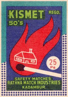 a stamp with a house on fire and the words kismet 50's