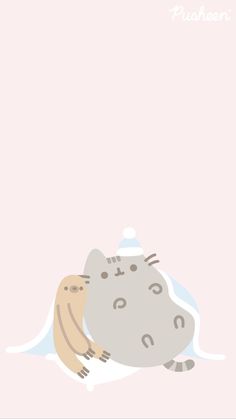 a cat and a racoon are hugging in the snow on a pink background