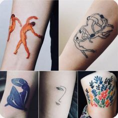 four different types of tattoos on the arms and legs are shown in this collage