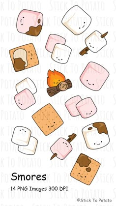 Cute kawaii Smores clipart Smores Drawing, Kawaii Smores, Marshmallow Bonfire, Class Sketch, Cracker Chocolate