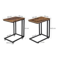 two tables on wheels with measurements for each side