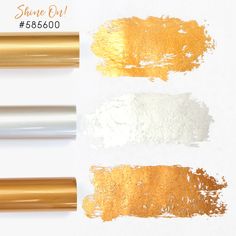 three different shades of gold, silver and white paint with the words shine on it