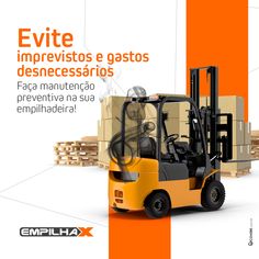 a forklift with boxes on the back and an orange stripe behind it that says empilax