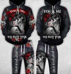 Skull Couple Hoodie And Sweatpants Set You And Me We Got This - LuvinGift Our First Kiss, Couples Tattoo, Couple Clothing, Last Breath, Matching Couple Outfits, Hoodie Set, Couples Hoodies