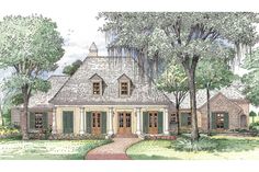 this is an artist's rendering of the front elevation of these country house plans