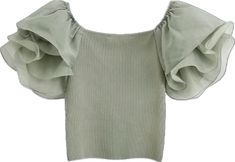 Gorgeous Ruffled Shoulder Top Featuring a ribbed knit and spandex blend bodice, offset by gorgeous shoulder ruffles Wear with light-wash jeans and kitten heels for an easy breezy look All items ship free! . Chic Ribbed Spring Top, Chic Ribbed Top For Spring, Chic Ribbed Puff Sleeve Tops, Jeans And Kitten Heels, Ruffle Shoulder Top, Crop Top Shirt, Patch Work Blouse, Ruffle Crop Top, Knitted Tops