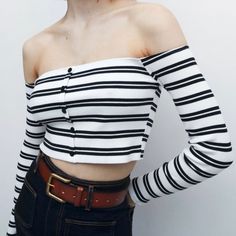 Wednesday Vibes Off Shoulder Crop Top Size M But Fits Like A Small White Crop Top For Fall Day Out, Chic Black And White Tops For Fall, Trendy Striped Zara Tops, Fitted Black And White Top For Spring, Fitted Black And White Tops For Day Out, Wednesday Vibes, Crop Top With Long Sleeves, Zara Lace Top, Button Crop Top