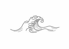 a drawing of a wave in the ocean on a white background with black and white lines