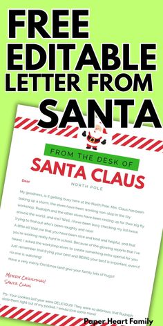 a letter from santa with the text free editable letter from santa claus on it