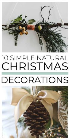 christmas decorations with pine cones and ribbons