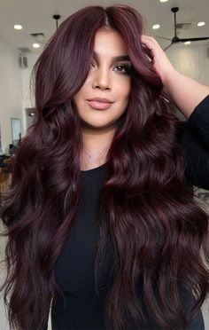 Violet Hair On Brown Hair, Dark Purple Brunette Hair, Hair Color Burgundy Brown, Dark Cherry Red And Black Hair, Chocolate Cola Hair, Darkest Burgundy Hair, Raspberry Truffle Hair Color, Hair Dye Ideas For Cool Toned Skin, Hair Colors For Dark Features