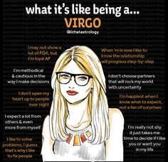 a woman with glasses on her face and text that says, what it's like being a virgo