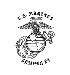 the us marine emblem is shown in black and white, with an eagle on top