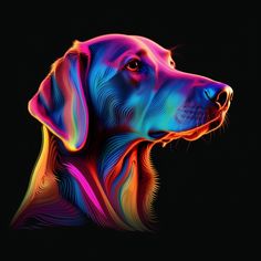 a colorful dog's head on a black background